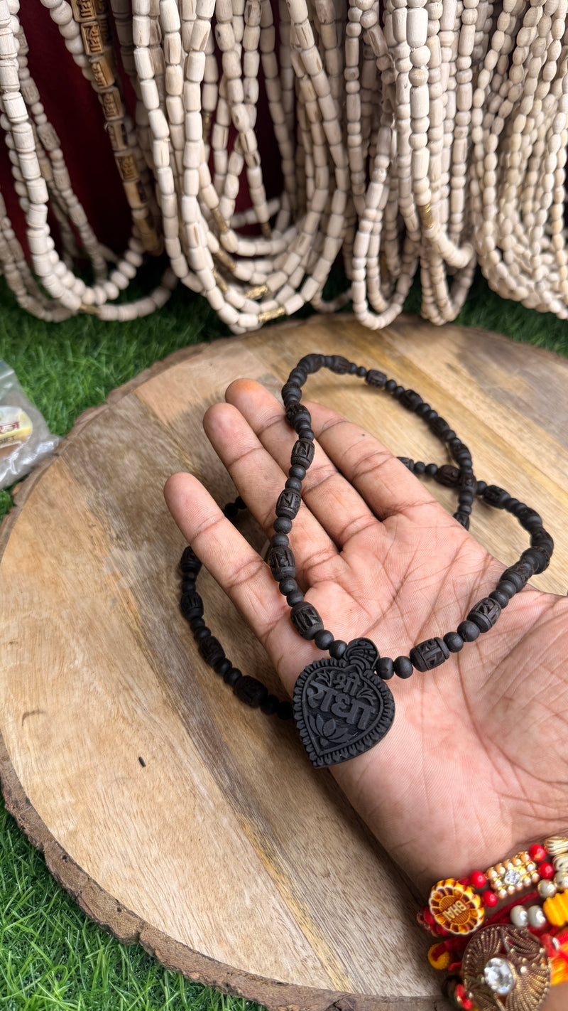 Original Black Tulsi Mala – 2 Round | Radha Naam Beads | Shree Radha Naam Locket | Natural Tulsi Kanthi Mala