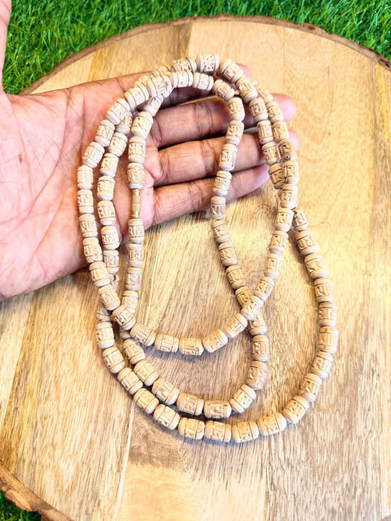 Handmade Radha Naam Beads 3 Round Original Tulsi Kanthi Mala | Natural Tulsi Necklace | Pyaro Vrindavan Store