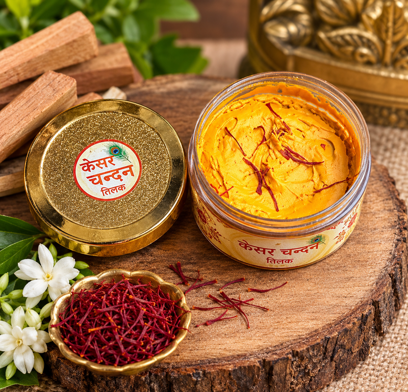 Kesar Chandan Tilak | Saffron Sandalwood Tilak for Daily Puja & Bhakti | Pyaro Vrindavan Store ( wait 200 gram  )￼