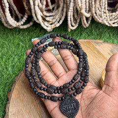 Original Black Tulsi Mala – 2 Round | Radha Naam Beads | Shree Radha Naam Locket | Natural Tulsi Kanthi Mala