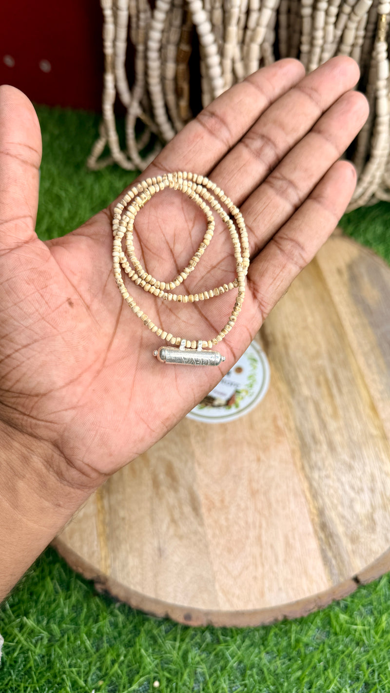 Small Beads Original Tulsi Kanthi Mala | Silver Locket with Narayan Kavach & Braj Raj | Natural Tulsi Mala
