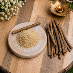 Natural Tulsi Sticks with Chandan Grinding Stone (Silpatta) | Tulsi Wood Sticks for Tilak & Puja (10 tulsi sticks ) ￼
