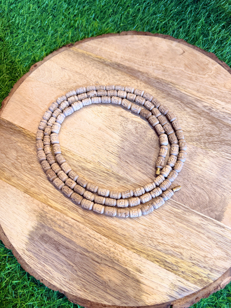 Handmade Radha Naam Beads 3 Round Original Tulsi Kanthi Mala | Natural Tulsi Necklace | Pyaro Vrindavan Store