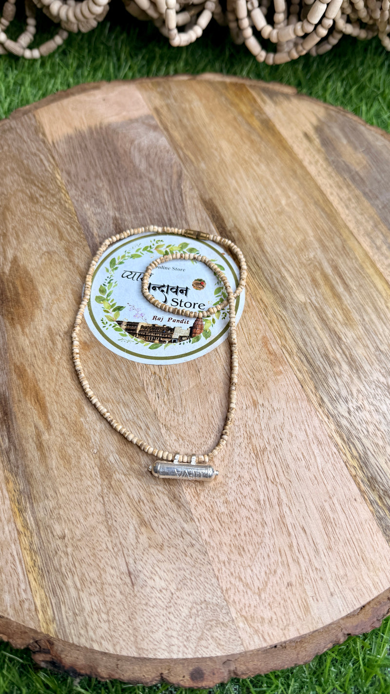 Small Beads Original Tulsi Kanthi Mala | Silver Locket with Narayan Kavach & Braj Raj | Natural Tulsi Mala