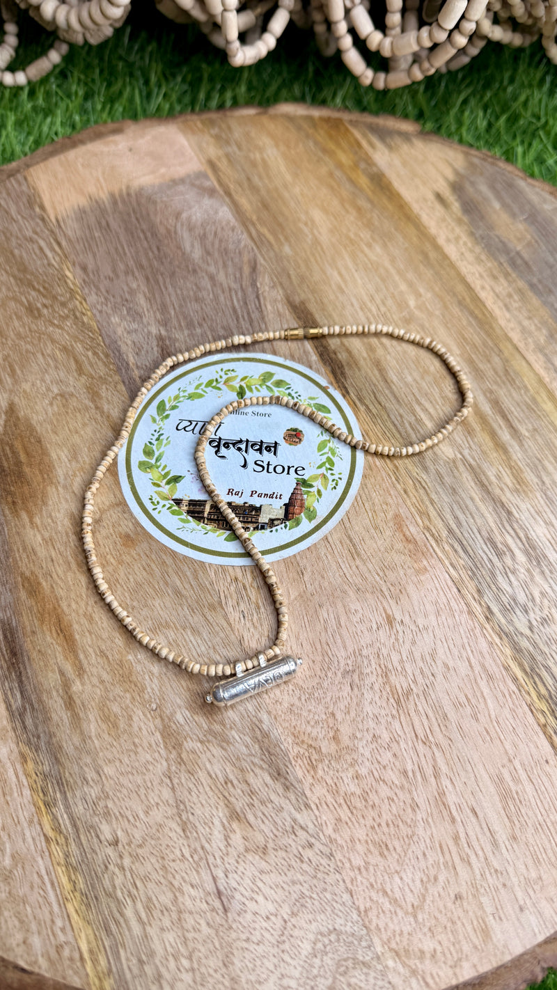 Small Beads Original Tulsi Kanthi Mala | Silver Locket with Narayan Kavach & Braj Raj | Natural Tulsi Mala