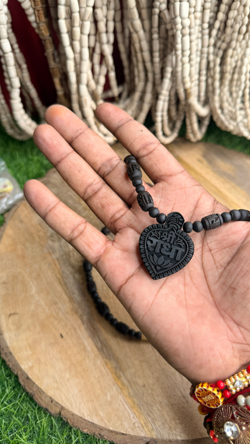Original Black Tulsi Mala – 2 Round | Radha Naam Beads | Shree Radha Naam Locket | Natural Tulsi Kanthi Mala