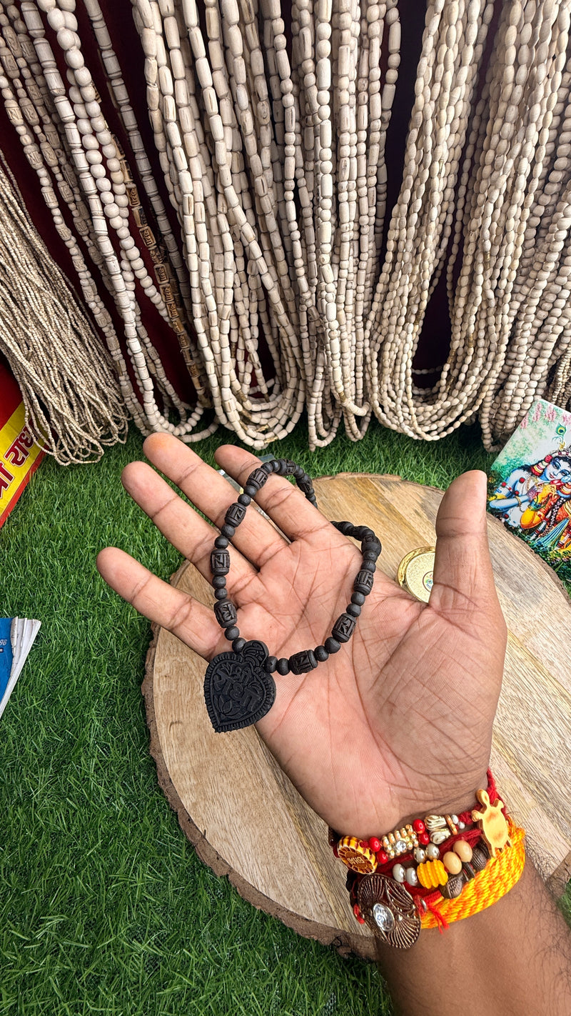 Original Black Tulsi Mala – 2 Round | Radha Naam Beads | Shree Radha Naam Locket | Natural Tulsi Kanthi Mala