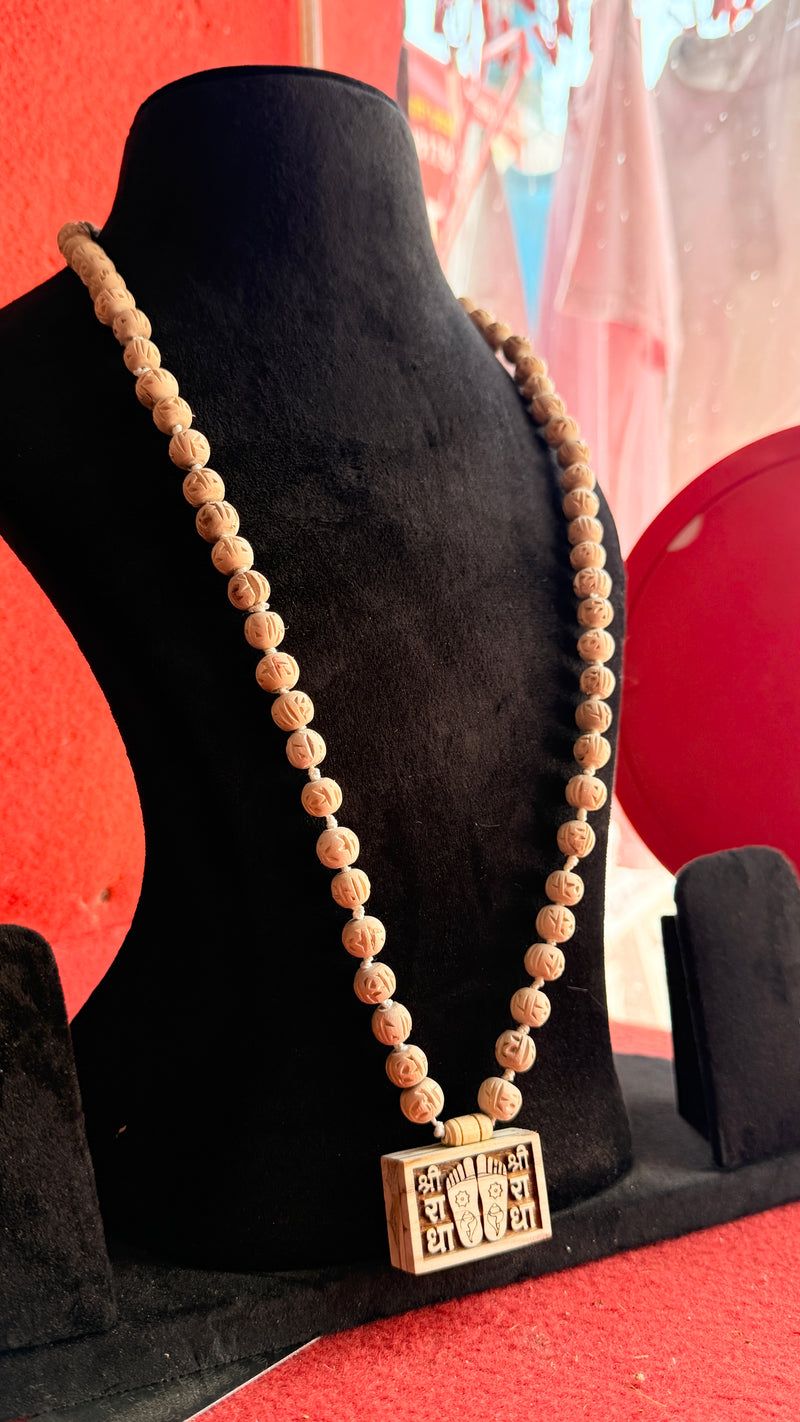 Shree Radha Naam & Radha Ji Charan Chinh Bhaktmal Locket Handmade Original Tulsi Mala | Pyaro Vrindavan Store