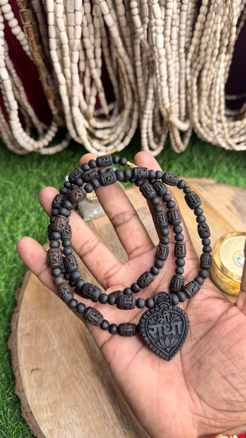 Original Black Tulsi Mala – 2 Round | Radha Naam Beads | Shree Radha Naam Locket | Natural Tulsi Kanthi Mala