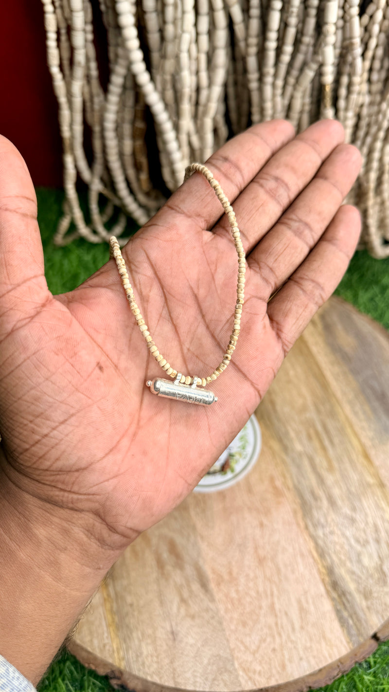 Small Beads Original Tulsi Kanthi Mala | Silver Locket with Narayan Kavach & Braj Raj | Natural Tulsi Mala