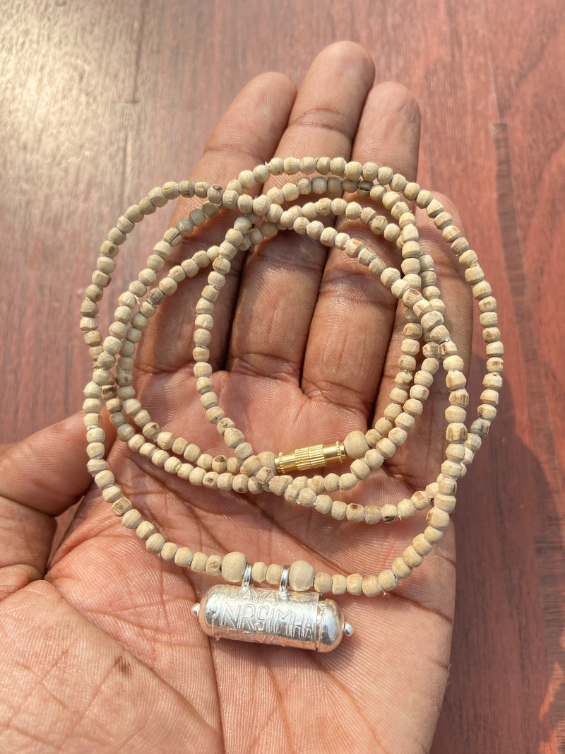 2 Round Silver Kavch Fill Brajraj &Barik Kanthi Mala (32 Inch) Original Tulsi mala   pyarovrindavanstore￼