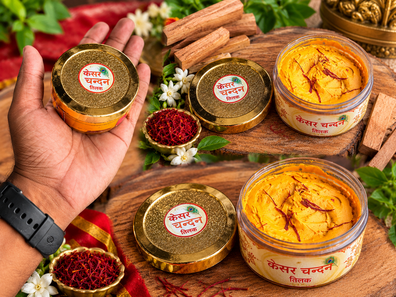 Kesar Chandan Tilak | Saffron Sandalwood Tilak for Daily Puja & Bhakti | Pyaro Vrindavan Store ( wait 200 gram  )￼