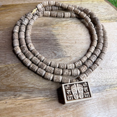 3 Round Shri ji Charan Bhaktmaal Locket & Radha Name Handcrafted Tulsi Beads Kanthi Mala