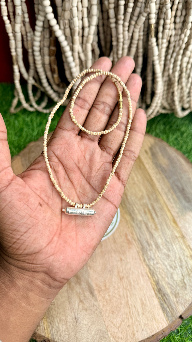 Small Beads Original Tulsi Kanthi Mala | Silver Locket with Narayan Kavach & Braj Raj | Natural Tulsi Mala