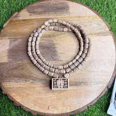 3 Round Shri ji Charan Bhaktmaal Locket & Radha Name Handcrafted Tulsi Beads Kanthi Mala