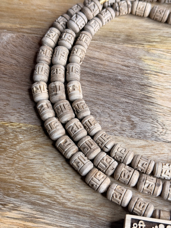 3 Round Shri ji Charan Bhaktmaal Locket & Radha Name Handcrafted Tulsi Beads Kanthi Mala