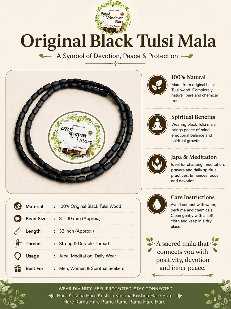 Original Black Tulsi Mala – 2 Round | Natural Tulsi Wood Beads | Spiritual Japa Mala