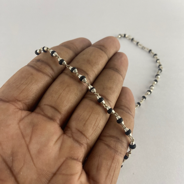Black silver tulsi mala [18 inch]