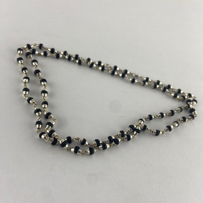 Black silver tulsi mala [18 inch]